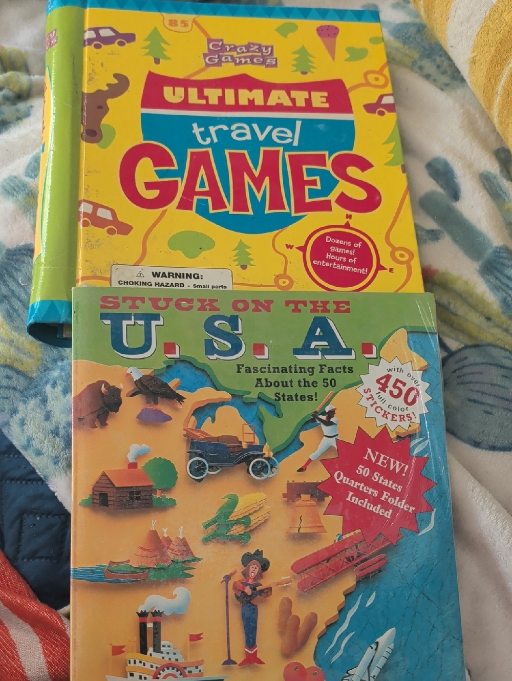 Ultimate Travel Games Set & Stuck On The USA Sticker Activity Book Set New